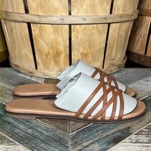 Madewell Tracie Criss-Cross Strappy Tan Leather Slide Sandals Womens Size 8